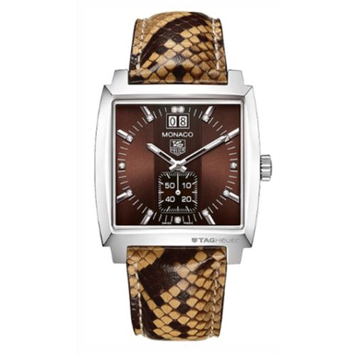 TAG Heuer Monaco Quartz Big Date Stainless Steel / Brown / Python